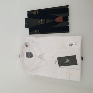 U.S Polo White ASSN dress shirt XL 17-12 1/2 34/35 and H&M dark blue suspenders